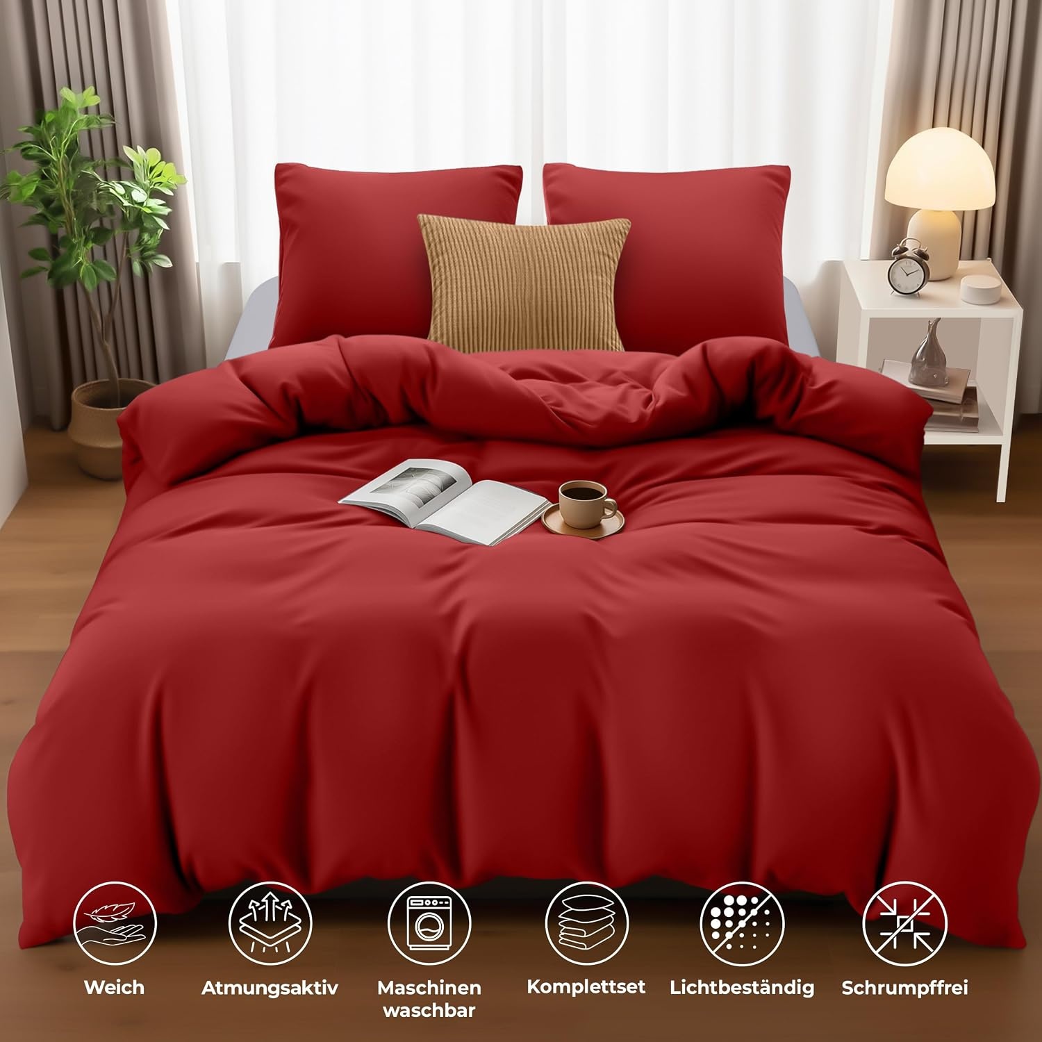 image:imageUtopia Bedding Bettwsche 135x200 cm 1 Kissenbezug 80x80 cm BlaugrnRot