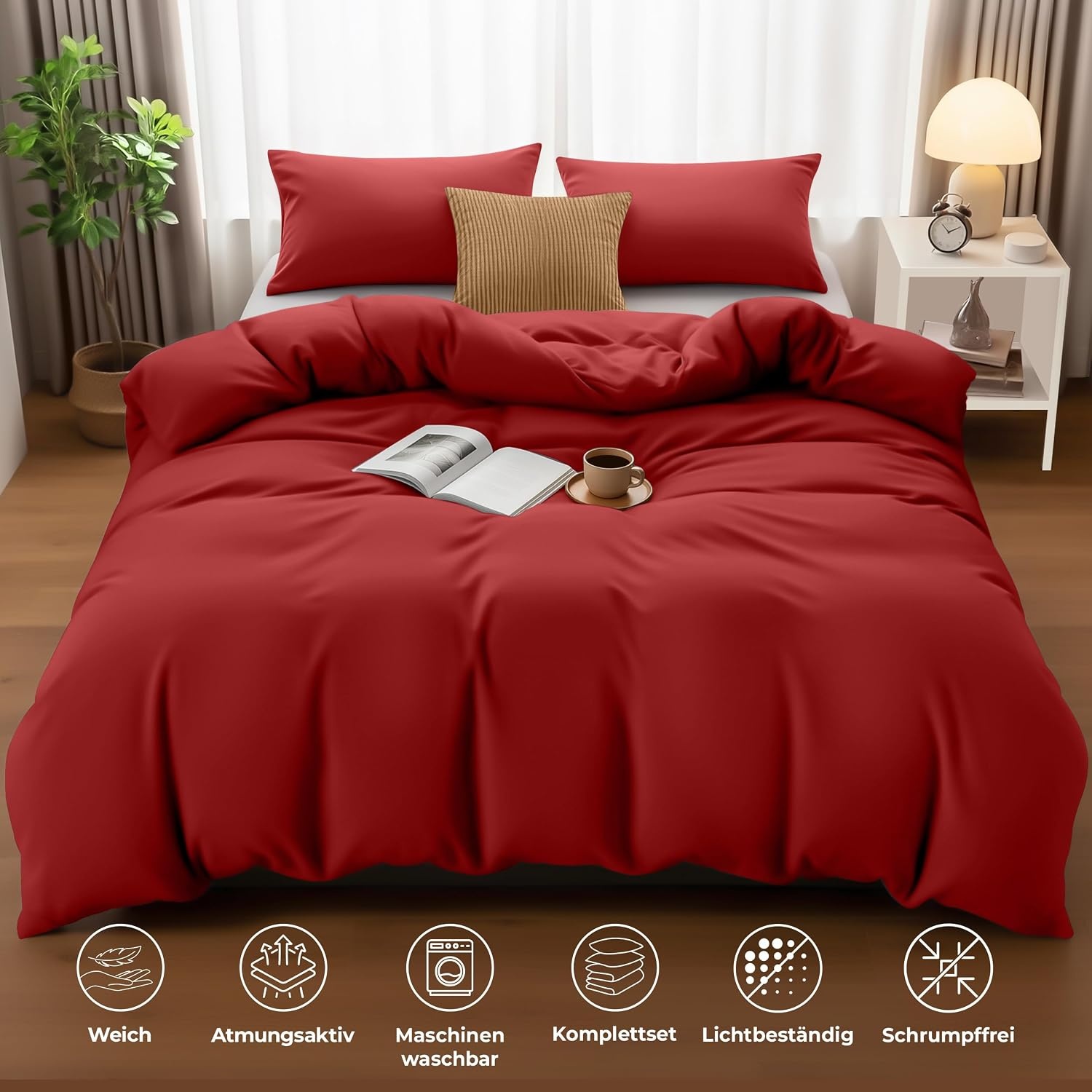 image:imageUtopia Bedding Bettwsche 135x200 cm 1 Kissenbezug 80x80 cm BlaugrnRot