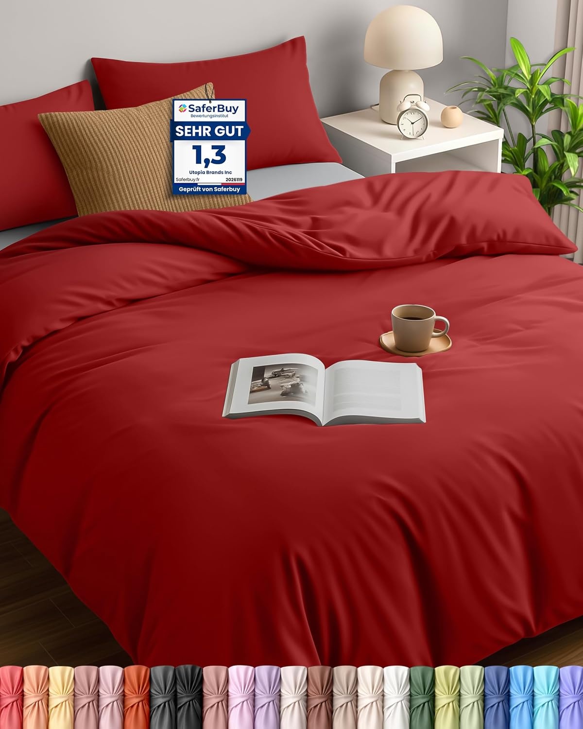 image:imageUtopia Bedding Bettwsche 135x200 cm 1 Kissenbezug 80x80 cm BlaugrnRot