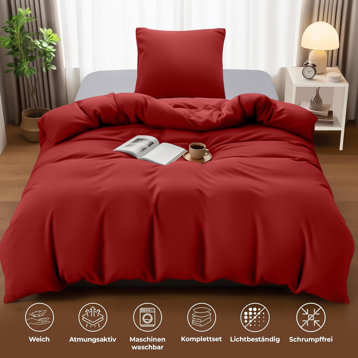 image:imageUtopia Bedding Bettwsche 135x200 cm 1 Kissenbezug 80x80 cm BlaugrnRot