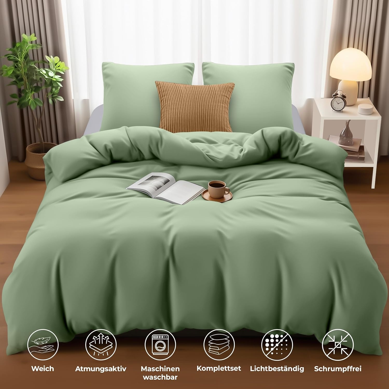 image:imageUtopia Bedding Bettwsche 135x200 cm 1 Kissenbezug 80x80 cm BlaugrnSalbeigrn