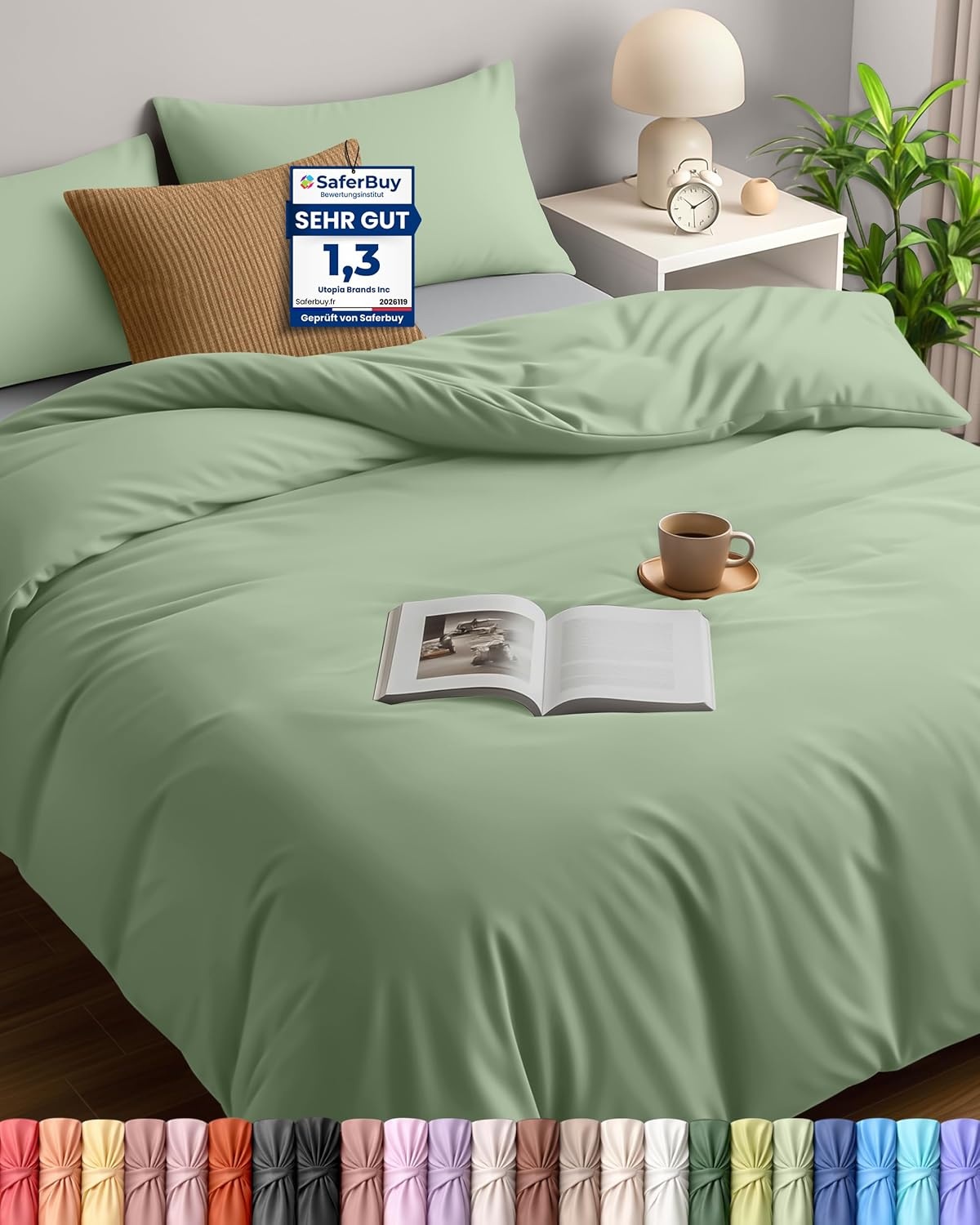 image:imageUtopia Bedding Bettwsche 135x200 cm 1 Kissenbezug 80x80 cm BlaugrnSalbeigrn
