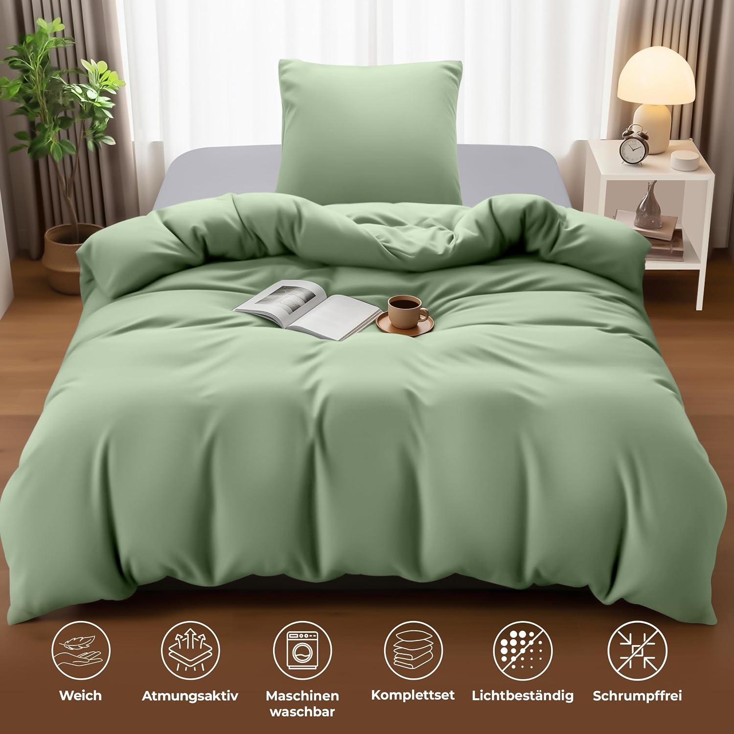 image:imageUtopia Bedding Bettwsche 135x200 cm 1 Kissenbezug 80x80 cm BlaugrnSalbeigrn