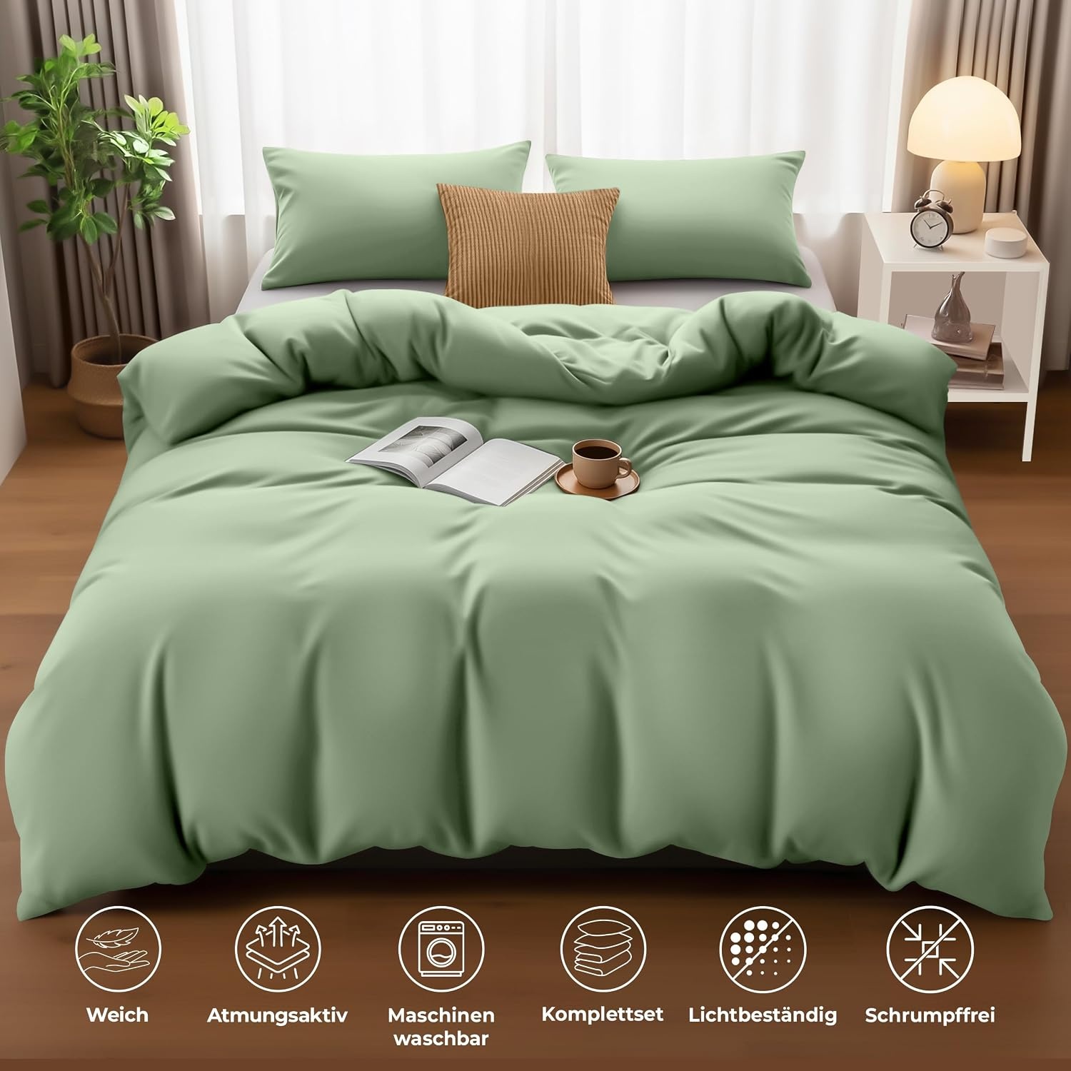 image:imageUtopia Bedding Bettwsche 135x200 cm 1 Kissenbezug 80x80 cm BlaugrnSalbeigrn