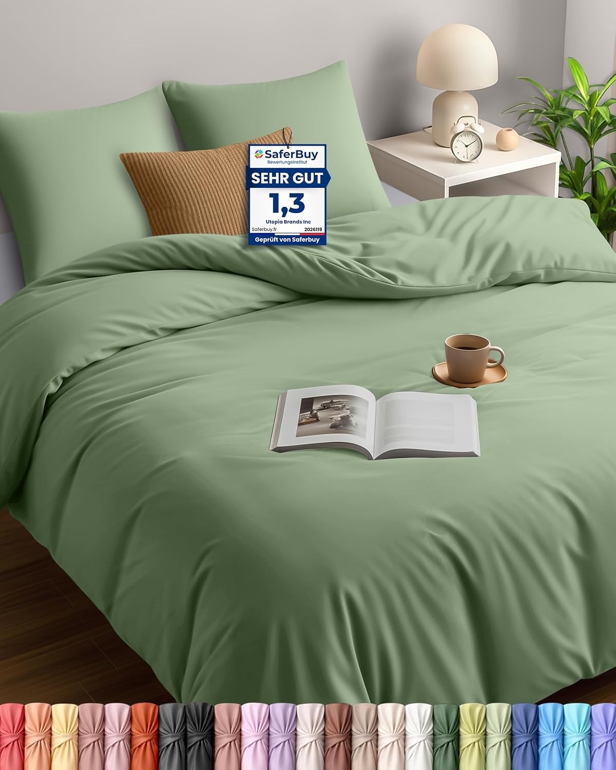 image:imageUtopia Bedding Bettwsche 135x200 cm 1 Kissenbezug 80x80 cm BlaugrnSalbeigrn