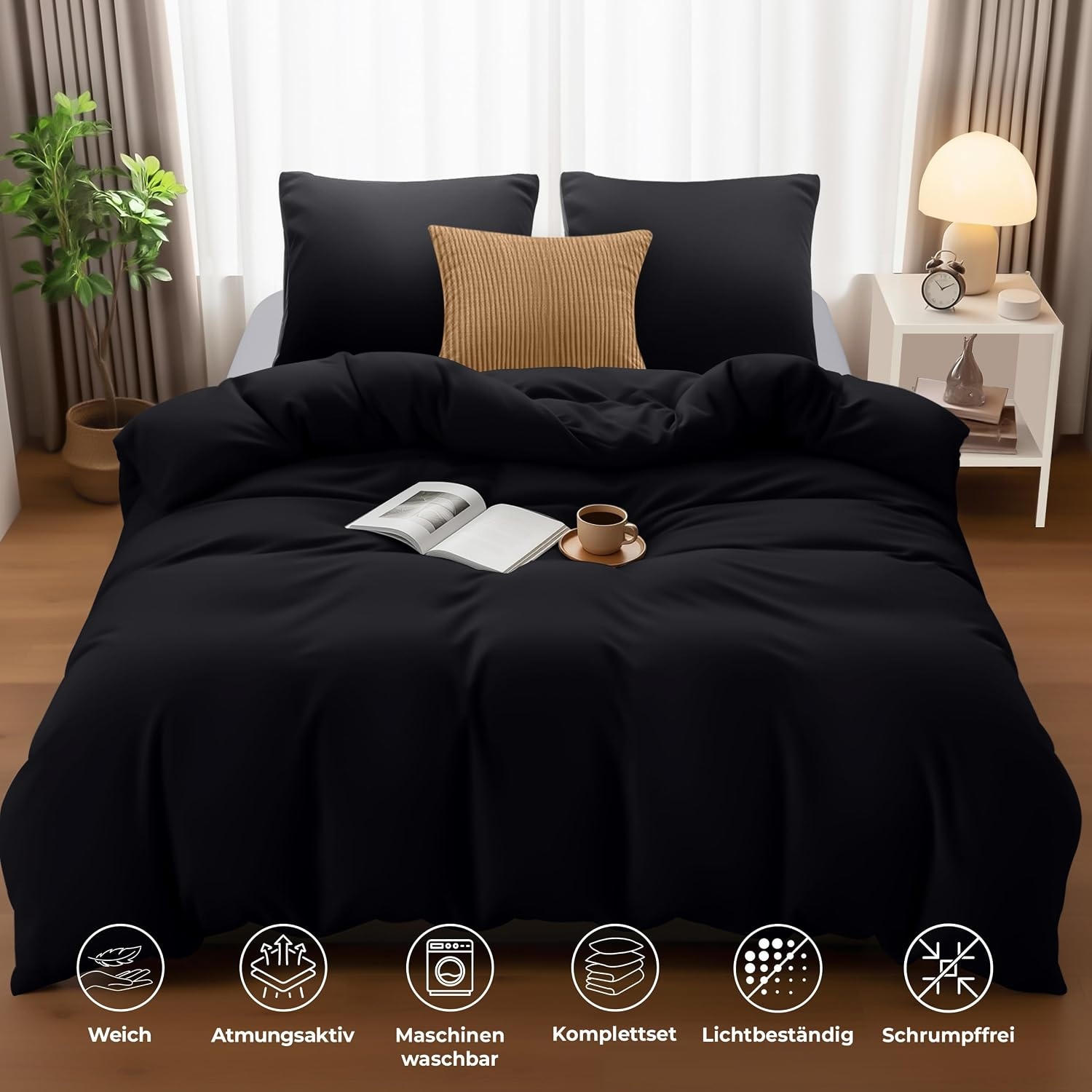 image:imageUtopia Bedding Bettwsche 135x200 cm 1 Kissenbezug 80x80 cm BlaugrnSchwarz