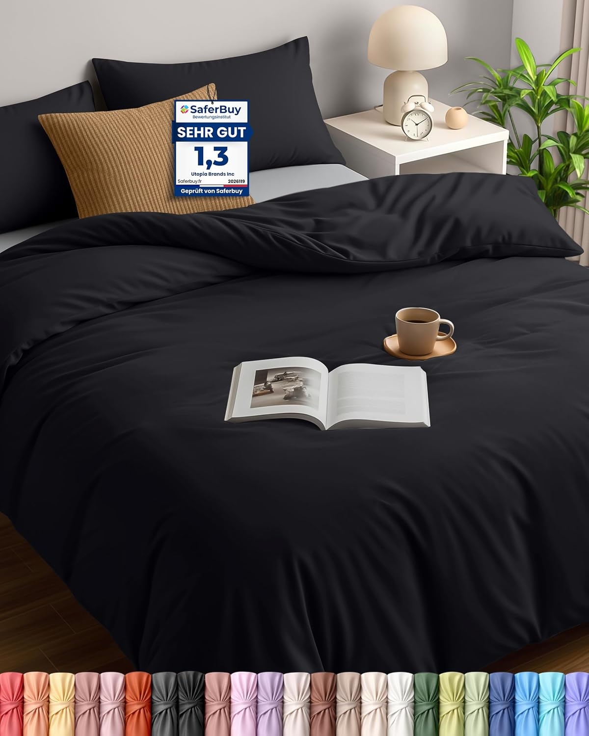 image:imageUtopia Bedding Bettwsche 135x200 cm 1 Kissenbezug 80x80 cm BlaugrnSchwarz