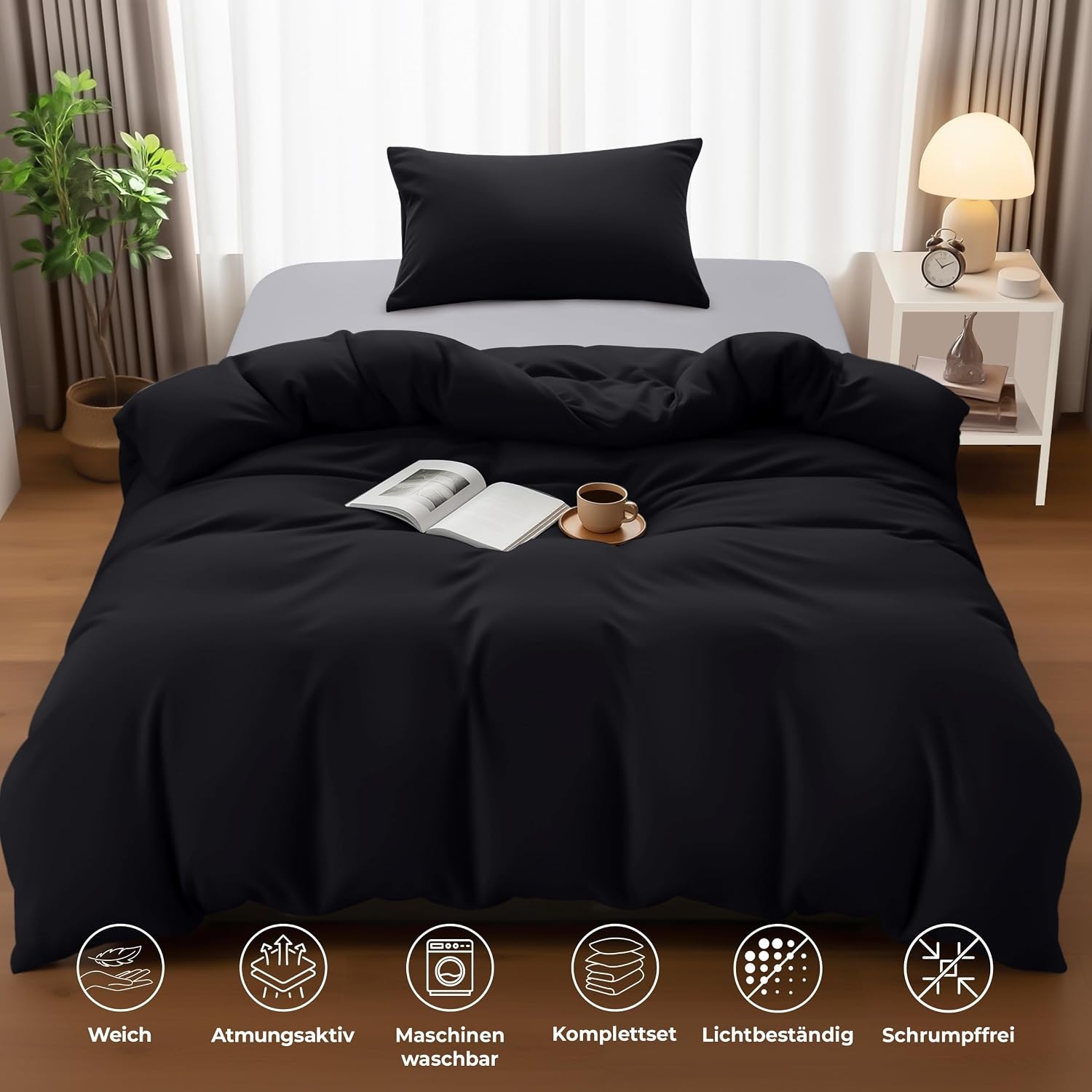 image:imageUtopia Bedding Bettwsche 135x200 cm 1 Kissenbezug 80x80 cm BlaugrnSchwarz