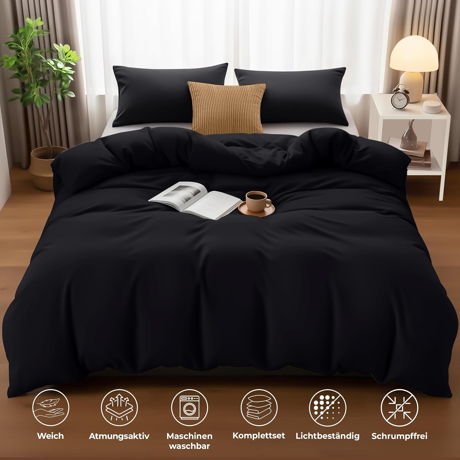 image:imageUtopia Bedding Bettwsche 135x200 cm 1 Kissenbezug 80x80 cm BlaugrnSchwarz