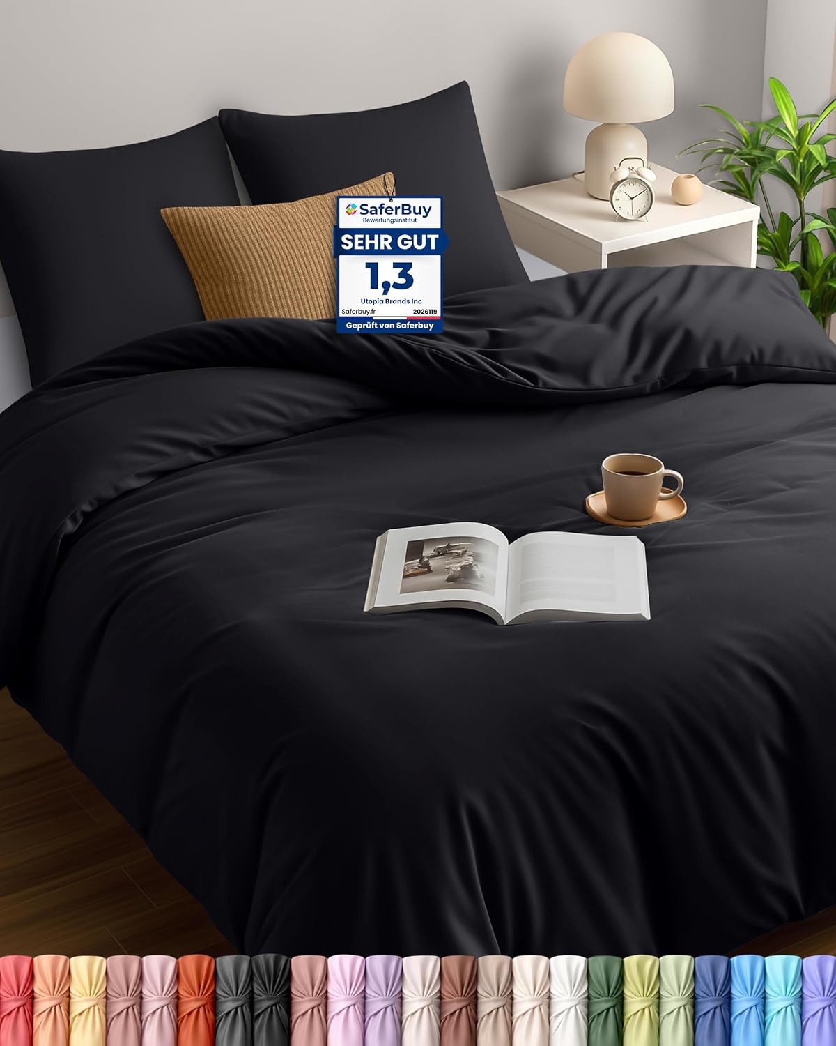 image:imageUtopia Bedding Bettwsche 135x200 cm 1 Kissenbezug 80x80 cm BlaugrnSchwarz