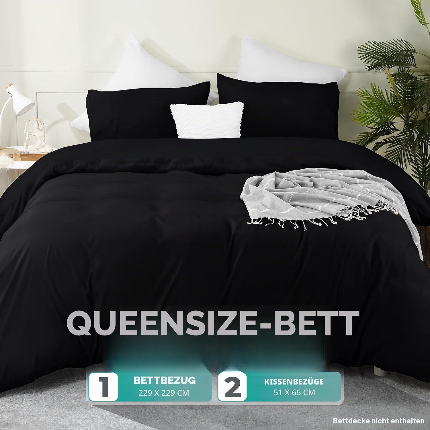 image:imageUtopia Bedding Bettwsche 135x200 cm 1 Kissenbezug 80x80 cm BlaugrnSchwarz