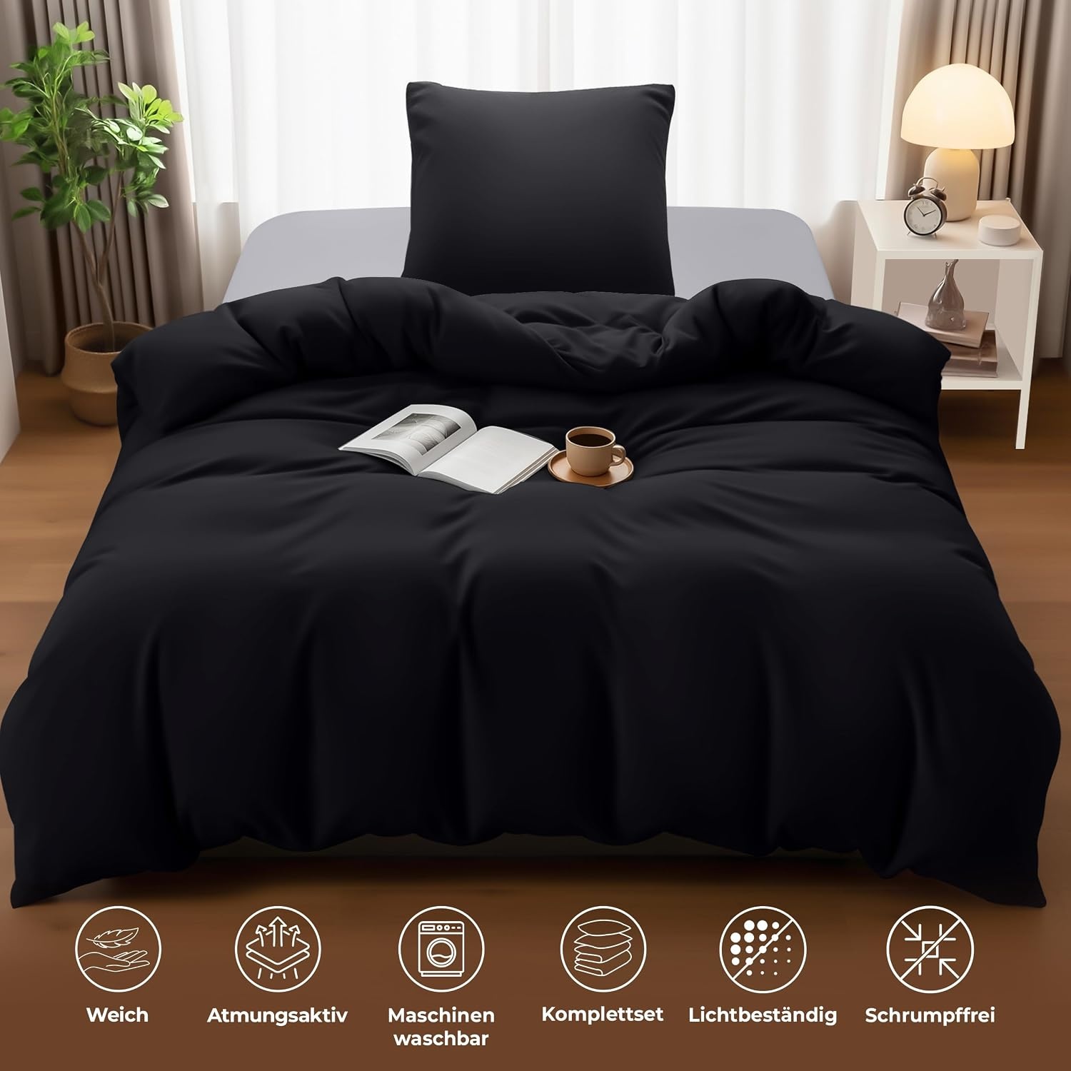 image:imageUtopia Bedding Bettwsche 135x200 cm 1 Kissenbezug 80x80 cm BlaugrnSchwarz