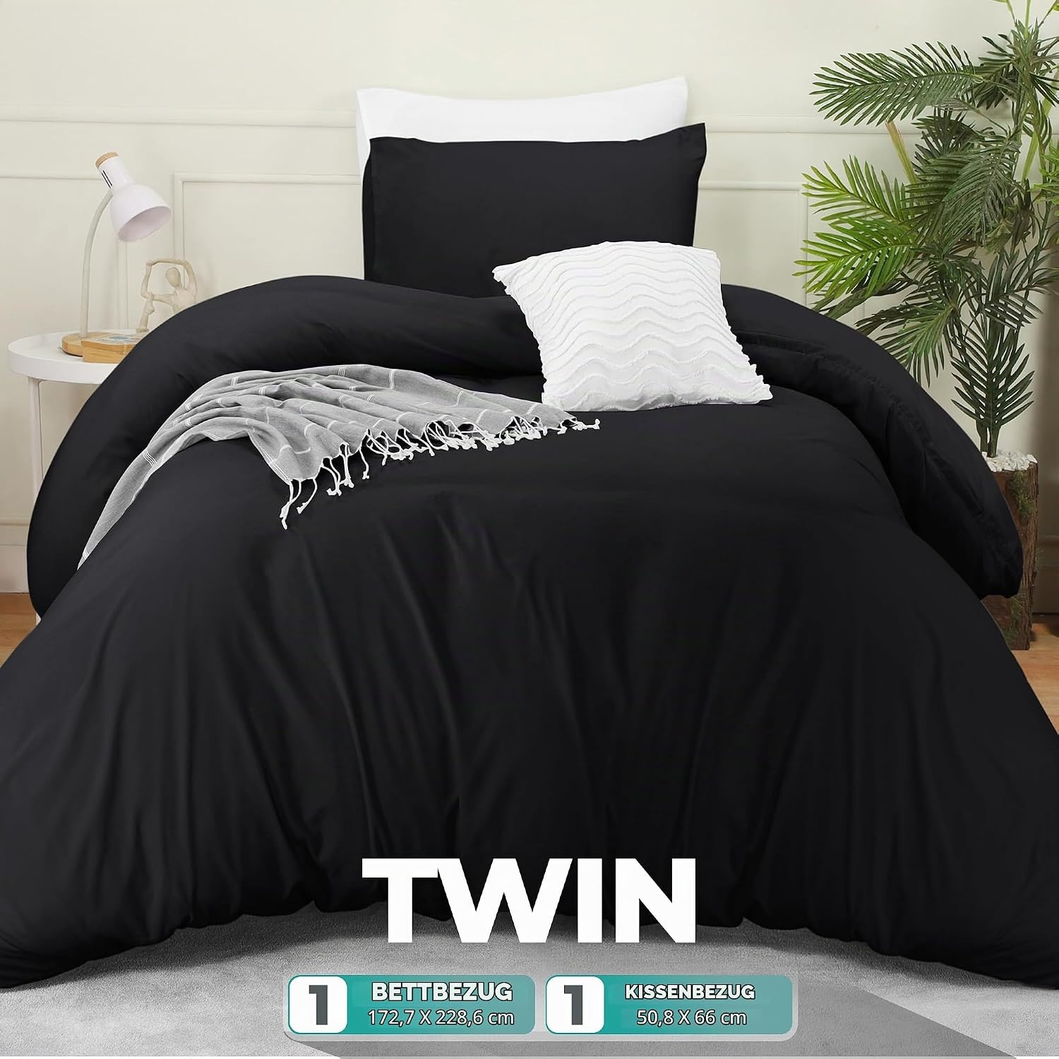 image:imageUtopia Bedding Bettwsche 135x200 cm 1 Kissenbezug 80x80 cm BlaugrnSchwarz