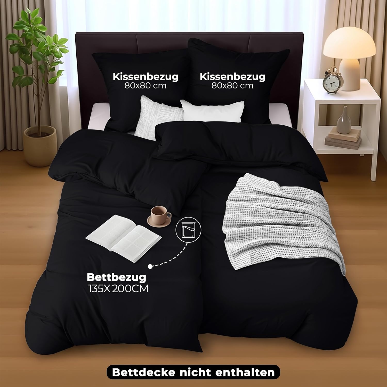 image:imageUtopia Bedding Bettwsche 135x200 cm 1 Kissenbezug 80x80 cm BlaugrnSchwarz