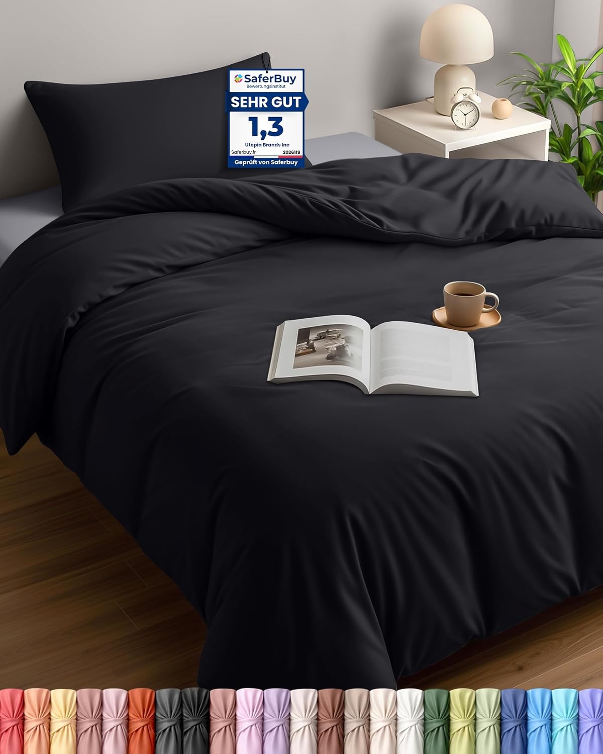 image:imageUtopia Bedding Bettwsche 135x200 cm 1 Kissenbezug 80x80 cm BlaugrnSchwarz