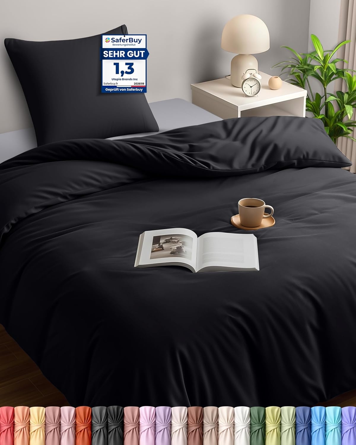 image:imageUtopia Bedding Bettwsche 135x200 cm 1 Kissenbezug 80x80 cm BlaugrnSchwarz