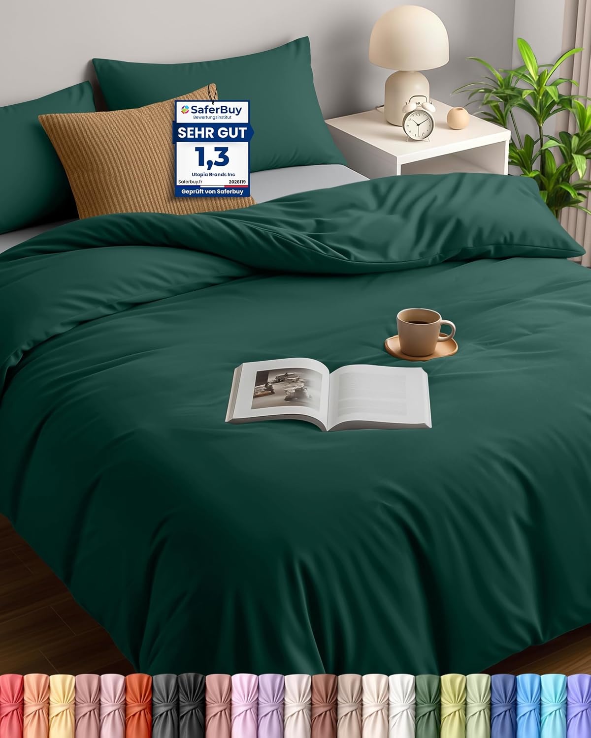 image:imageUtopia Bedding Bettwsche 135x200 cm 1 Kissenbezug 80x80 cm BlaugrnSmaragd