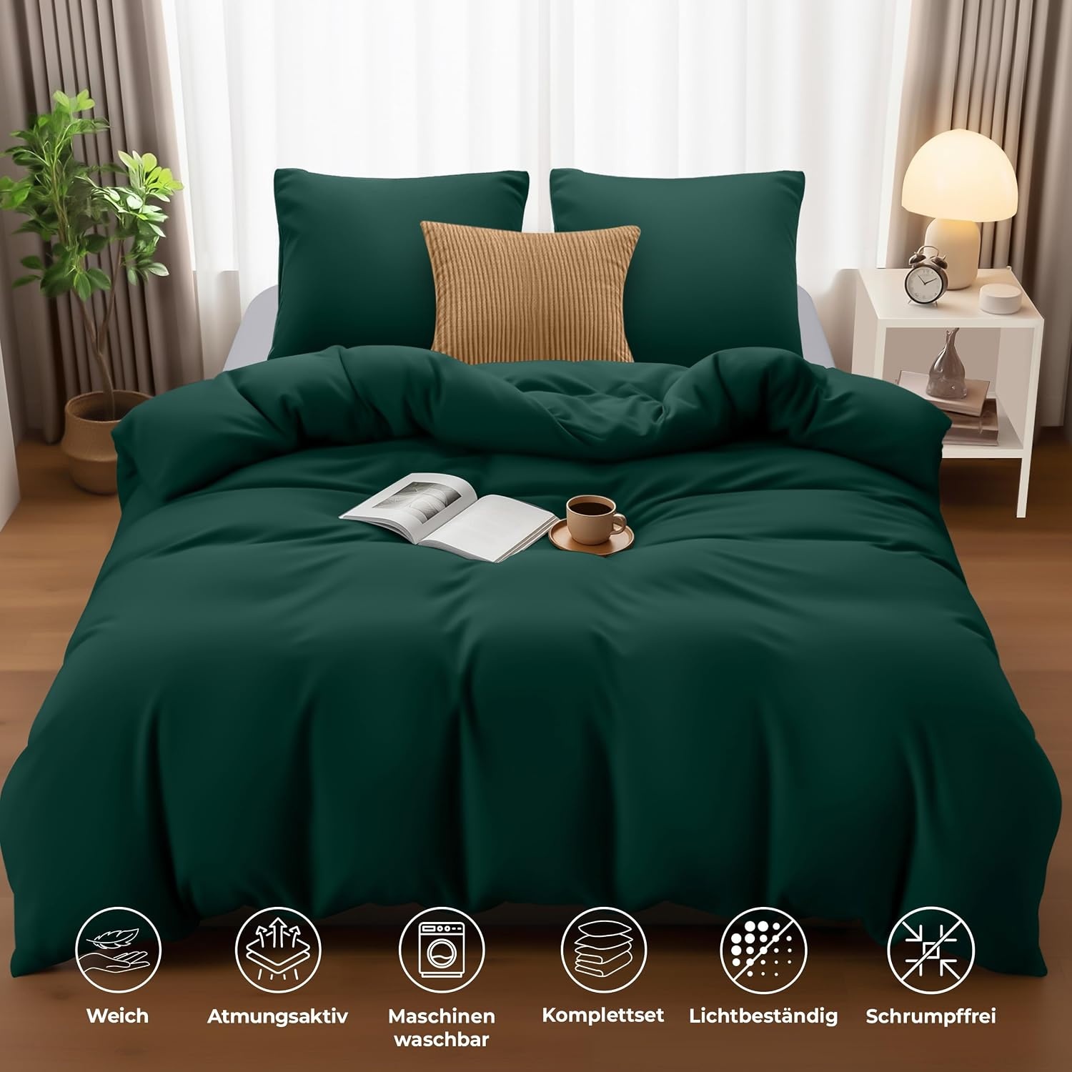 image:imageUtopia Bedding Bettwsche 135x200 cm 1 Kissenbezug 80x80 cm BlaugrnSmaragd