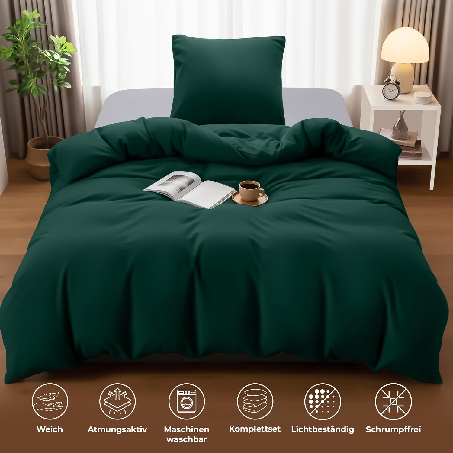 image:imageUtopia Bedding Bettwsche 135x200 cm 1 Kissenbezug 80x80 cm BlaugrnSmaragd