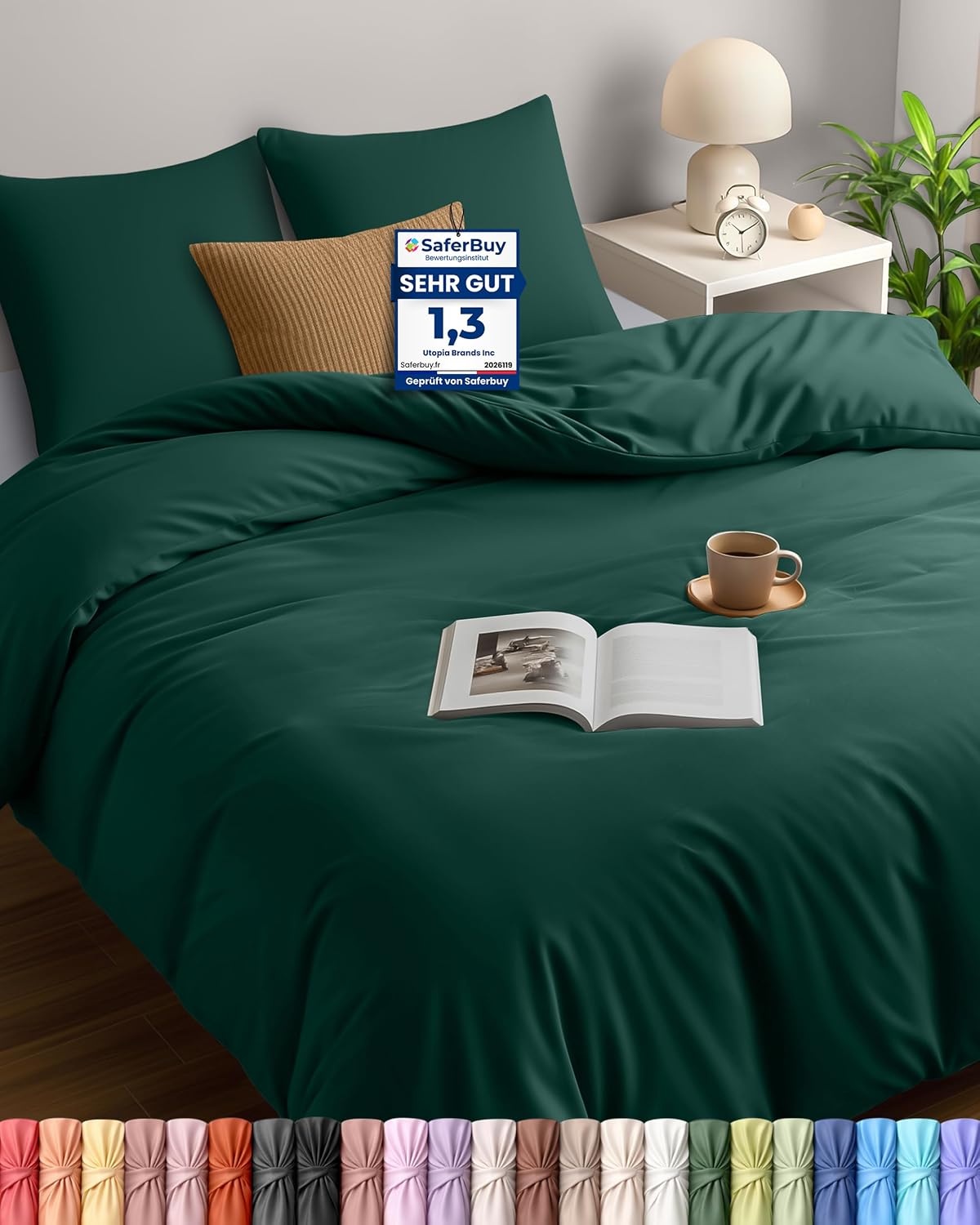 image:imageUtopia Bedding Bettwsche 135x200 cm 1 Kissenbezug 80x80 cm BlaugrnSmaragd