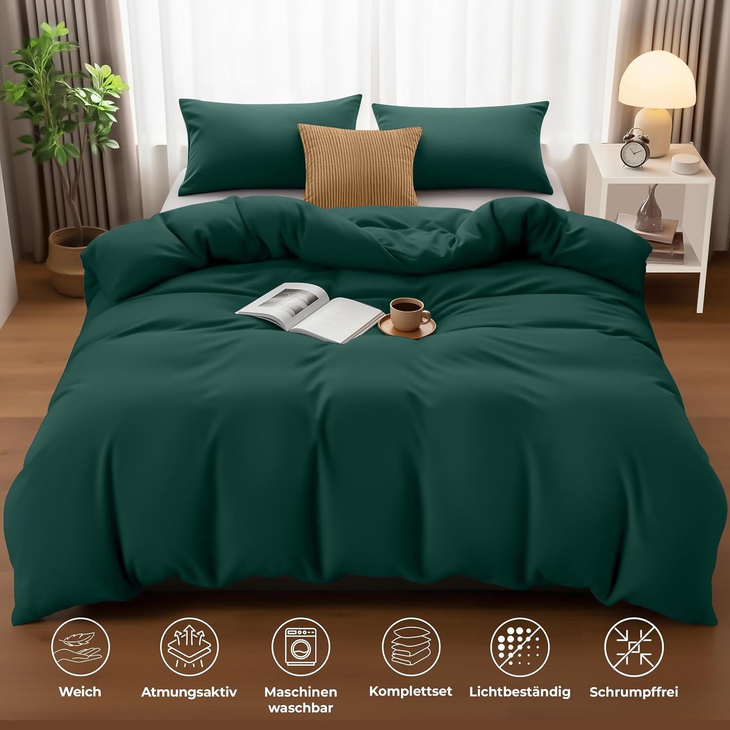 image:imageUtopia Bedding Bettwsche 135x200 cm 1 Kissenbezug 80x80 cm BlaugrnSmaragd