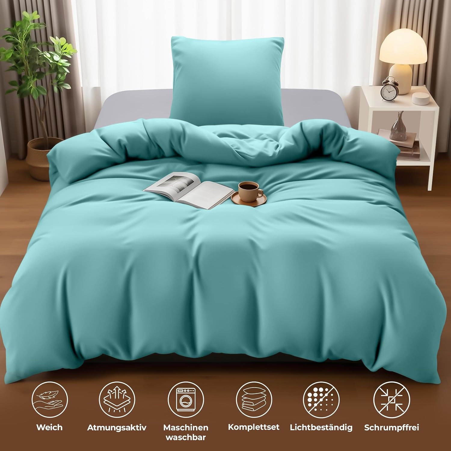 image:imageUtopia Bedding Bettwsche 135x200 cm 1 Kissenbezug 80x80 cm BlaugrnSpa Blau