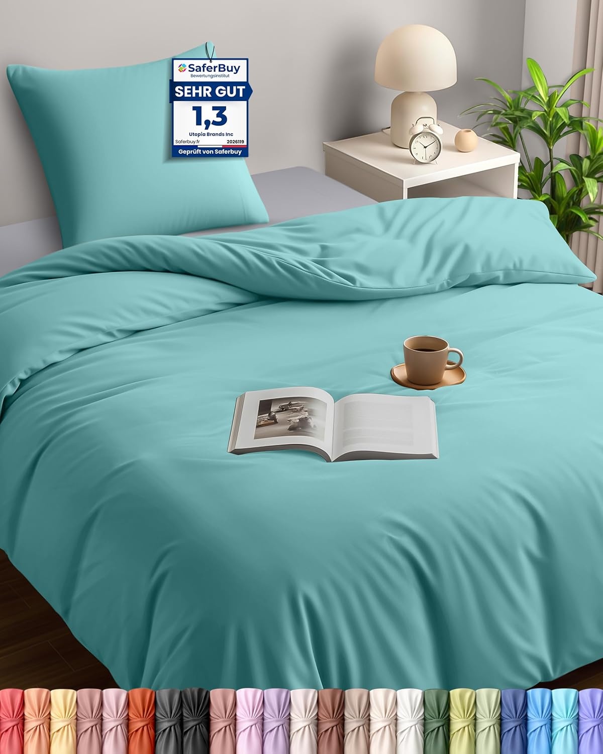 image:imageUtopia Bedding Bettwsche 135x200 cm 1 Kissenbezug 80x80 cm BlaugrnSpa Blau