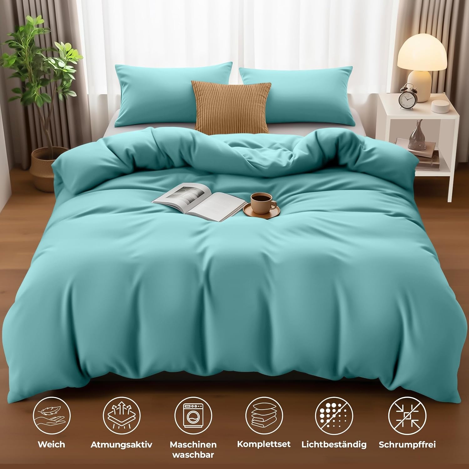 image:imageUtopia Bedding Bettwsche 135x200 cm 1 Kissenbezug 80x80 cm BlaugrnSpa Blau