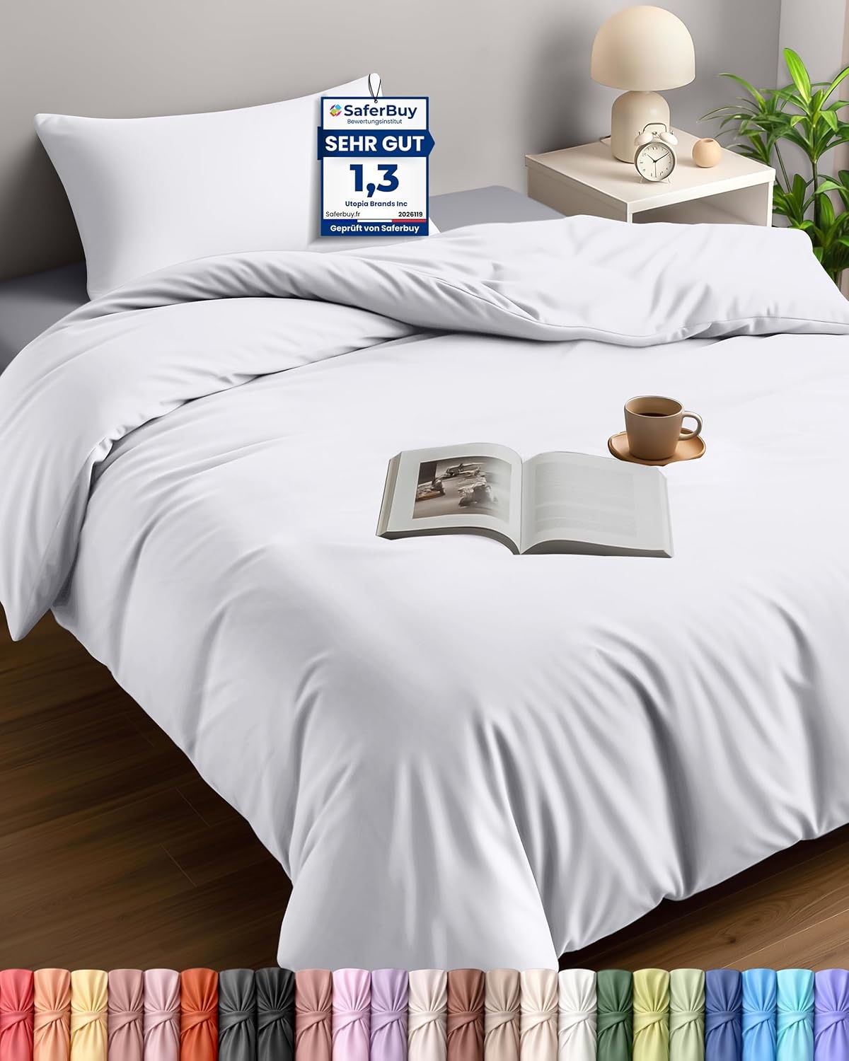 image:imageUtopia Bedding Bettwsche 135x200 cm 1 Kissenbezug 80x80 cm BlaugrnWei