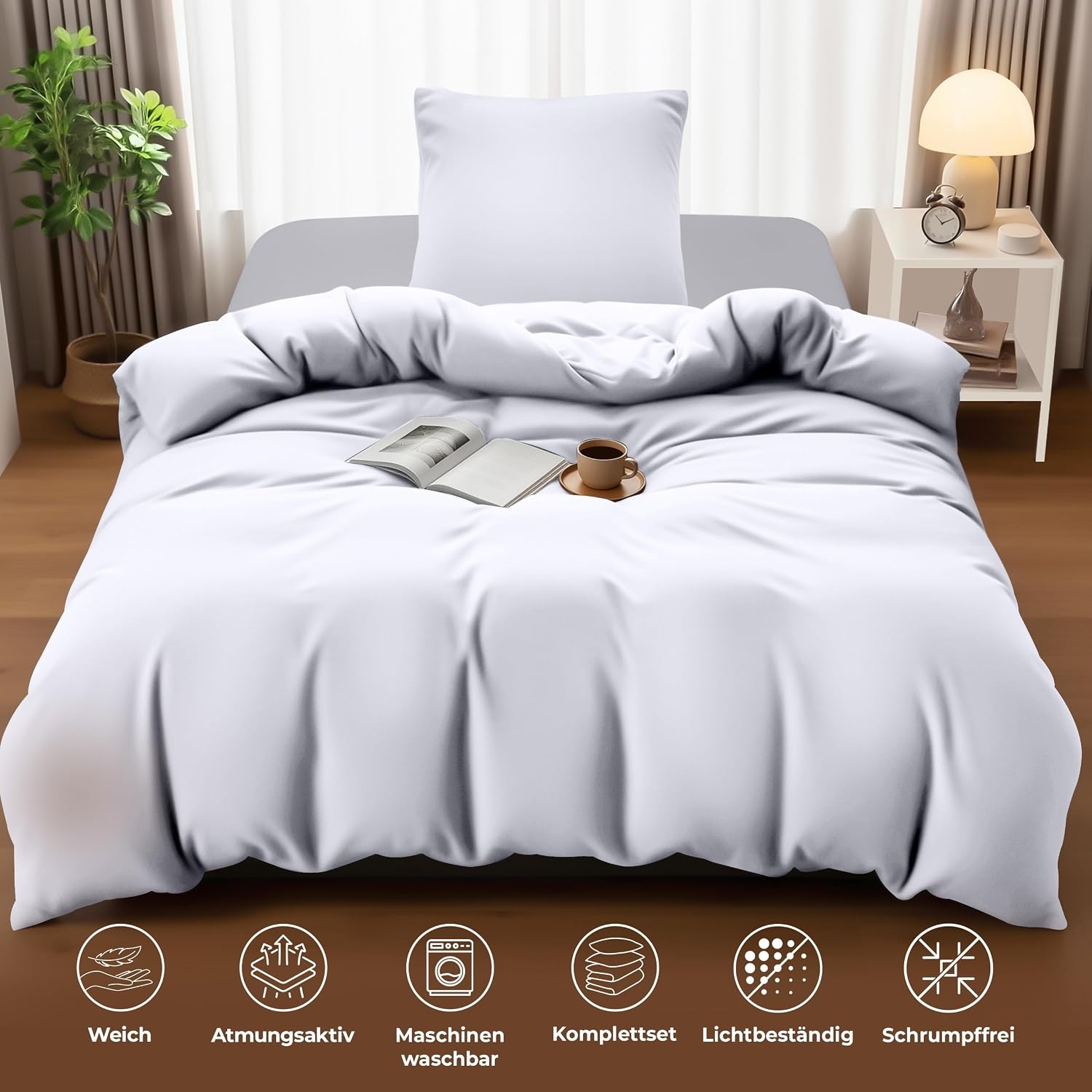 image:imageUtopia Bedding Bettwsche 135x200 cm 1 Kissenbezug 80x80 cm BlaugrnWei