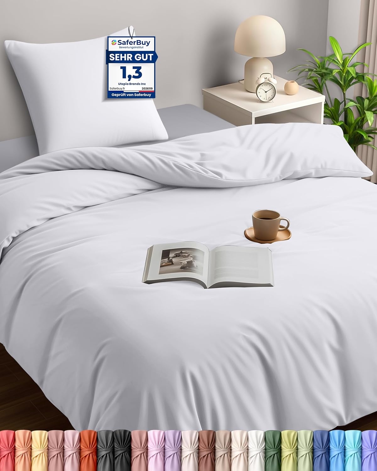 image:imageUtopia Bedding Bettwsche 135x200 cm 1 Kissenbezug 80x80 cm BlaugrnWei