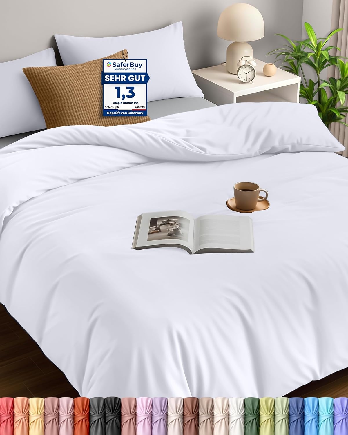 image:imageUtopia Bedding Bettwsche 135x200 cm 1 Kissenbezug 80x80 cm BlaugrnWei