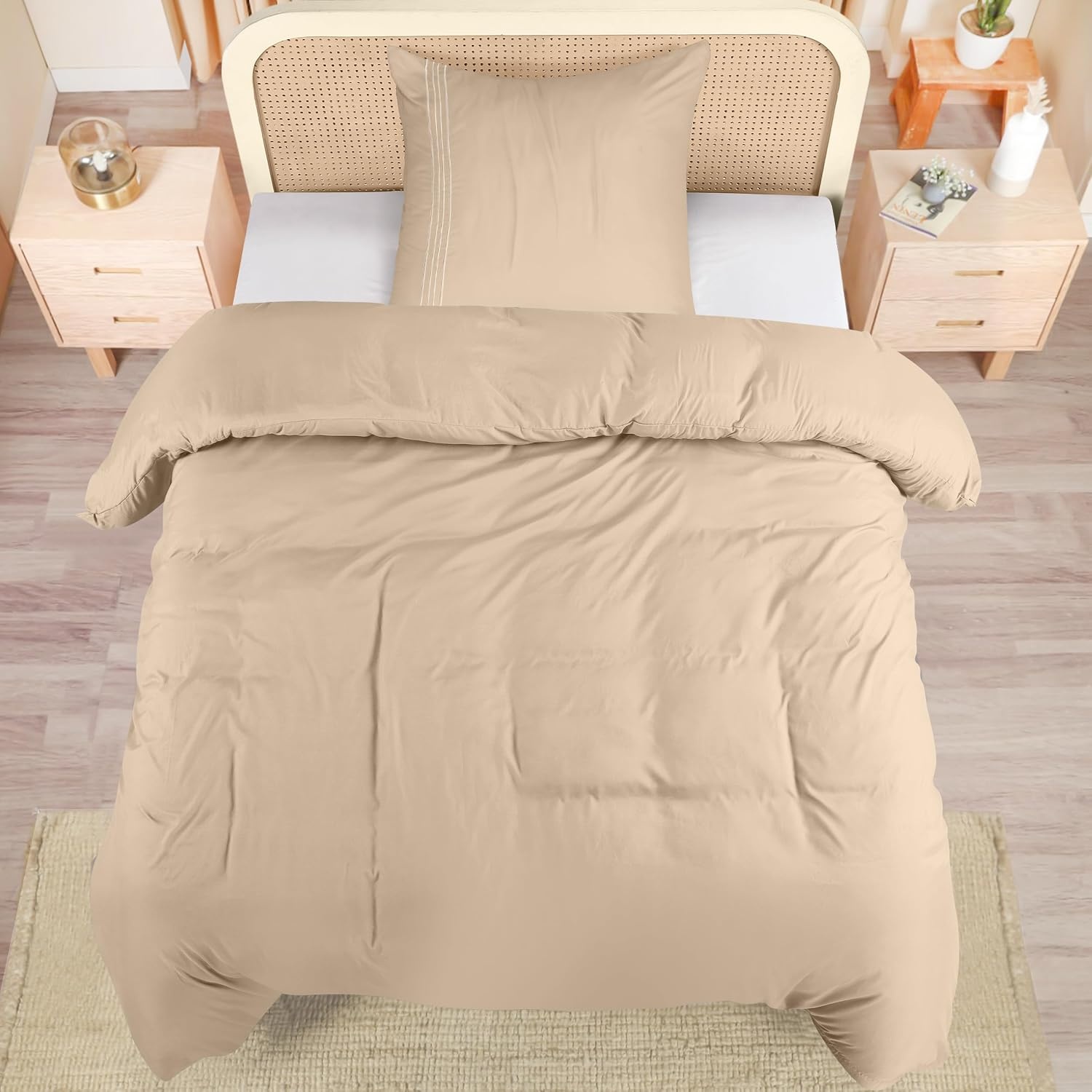 image:imageUtopia Bedding Bettwsche 220x240 Set Mikrofaser Bettbezug 240x220 cm 2 Bestickte Kissenbezge 65x65 cm SchwarzBeige