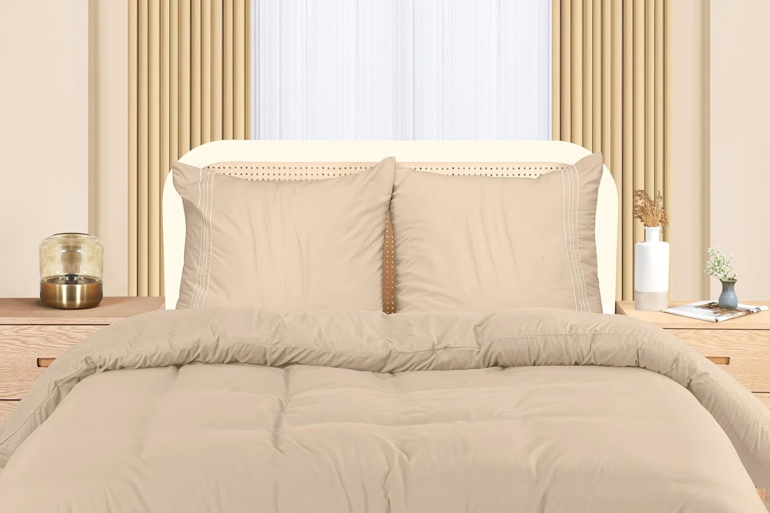 image:imageUtopia Bedding Bettwsche 220x240 Set Mikrofaser Bettbezug 240x220 cm 2 Bestickte Kissenbezge 65x65 cm SchwarzBeige