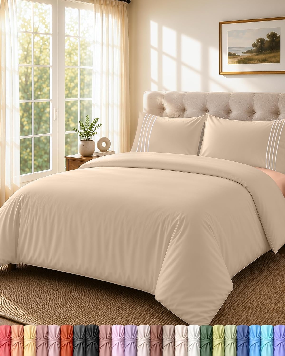 image:imageUtopia Bedding Bettwsche 220x240 Set Mikrofaser Bettbezug 240x220 cm 2 Bestickte Kissenbezge 65x65 cm SchwarzBeige