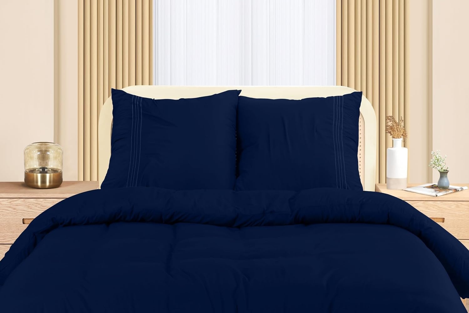 image:imageUtopia Bedding Bettwsche 220x240 Set Mikrofaser Bettbezug 240x220 cm 2 Bestickte Kissenbezge 65x65 cm SchwarzMarineblau