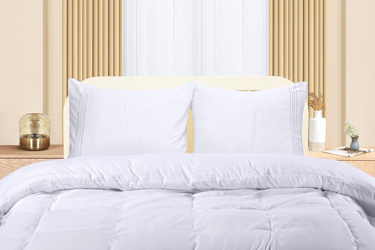 image:imageUtopia Bedding Bettwsche 220x240 Set Mikrofaser Bettbezug 240x220 cm 2 Bestickte Kissenbezge 65x65 cm SchwarzWei