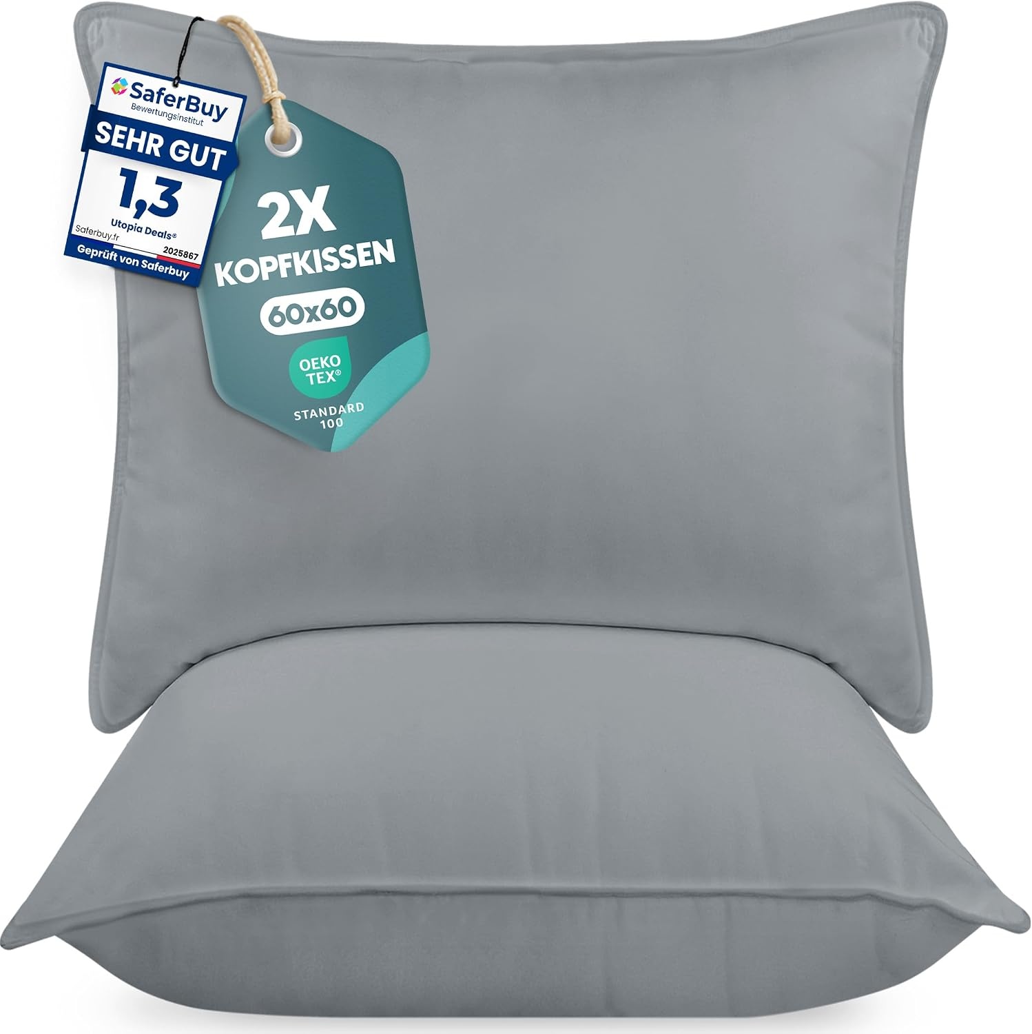 image:imageUtopia Bedding Kopfkissen 65x65 2er Set Schlafkissen Atmungsaktiv KissenGrau