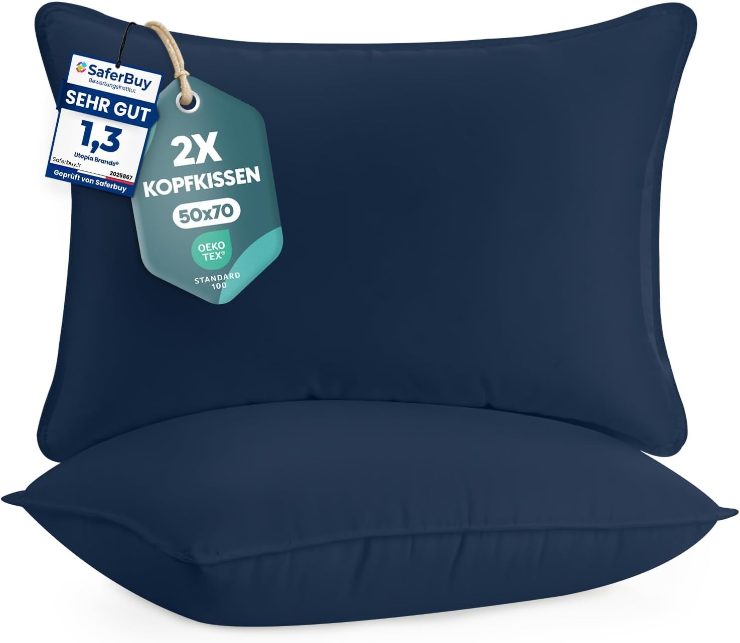 image:imageUtopia Bedding Kopfkissen 65x65 2er Set Schlafkissen Atmungsaktiv KissenMarineblau