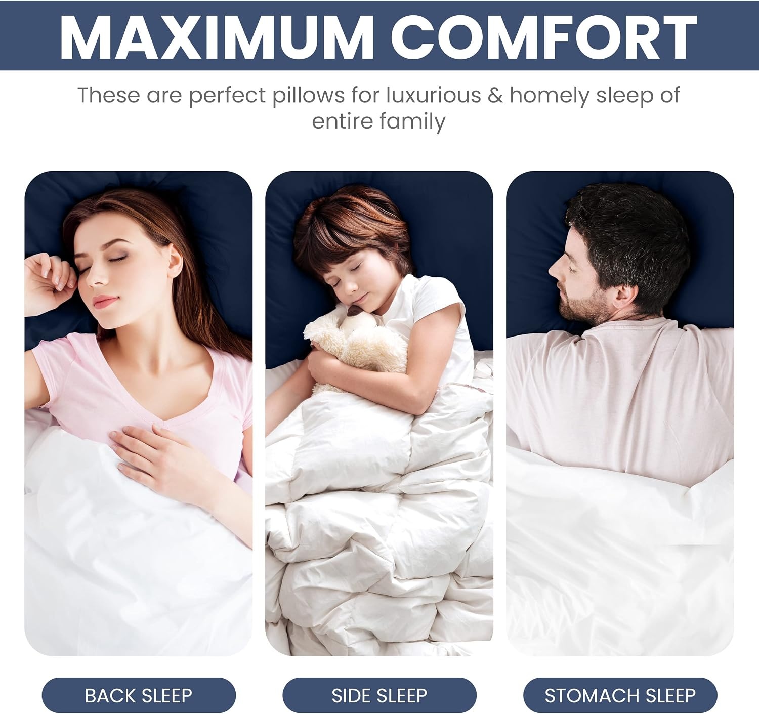 image:imageUtopia Bedding Kopfkissen 65x65 2er Set Schlafkissen Atmungsaktiv KissenMarineblau