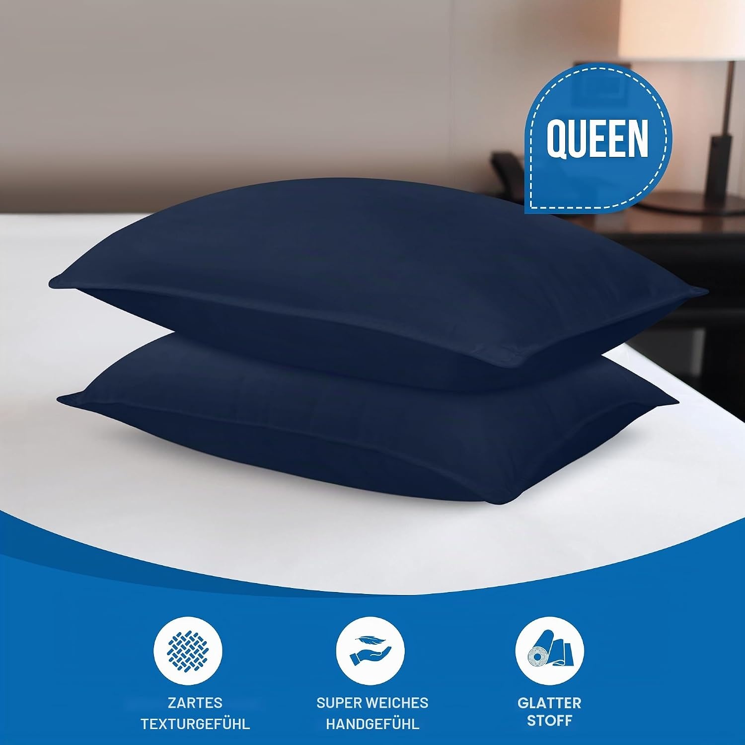 image:imageUtopia Bedding Kopfkissen 65x65 2er Set Schlafkissen Atmungsaktiv KissenMarineblau