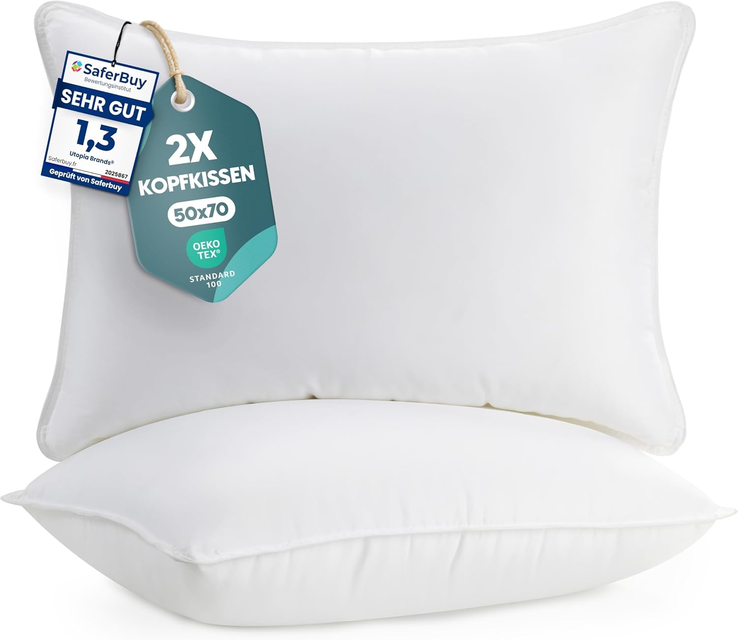 image:imageUtopia Bedding Kopfkissen 65x65 2er Set Schlafkissen Atmungsaktiv KissenWei
