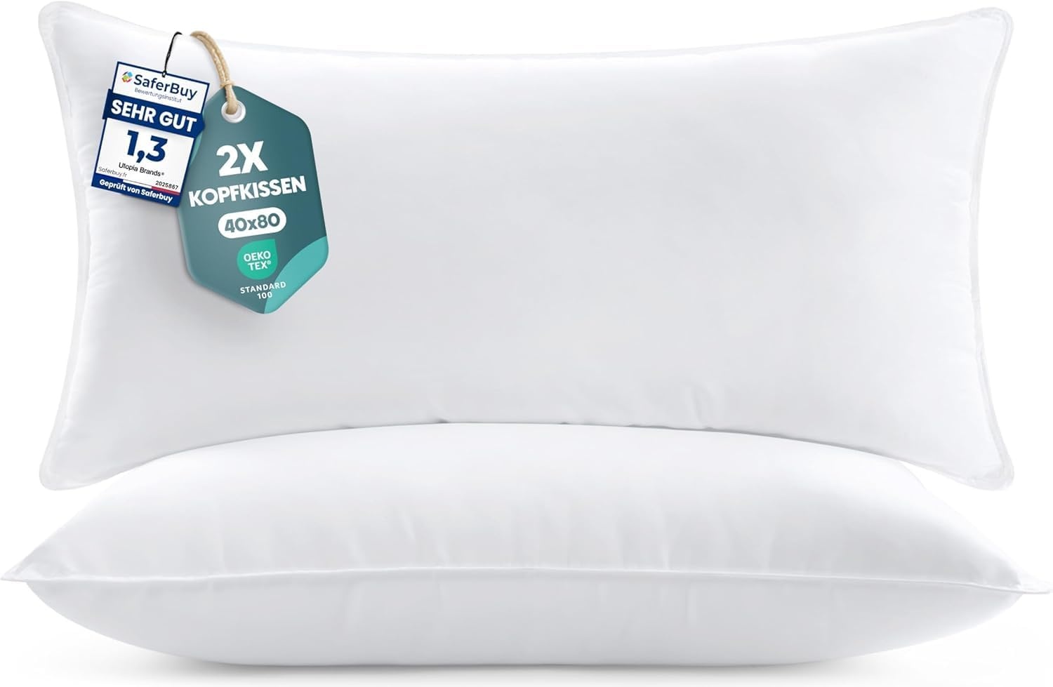 image:imageUtopia Bedding Kopfkissen 65x65 2er Set Schlafkissen Atmungsaktiv KissenWei