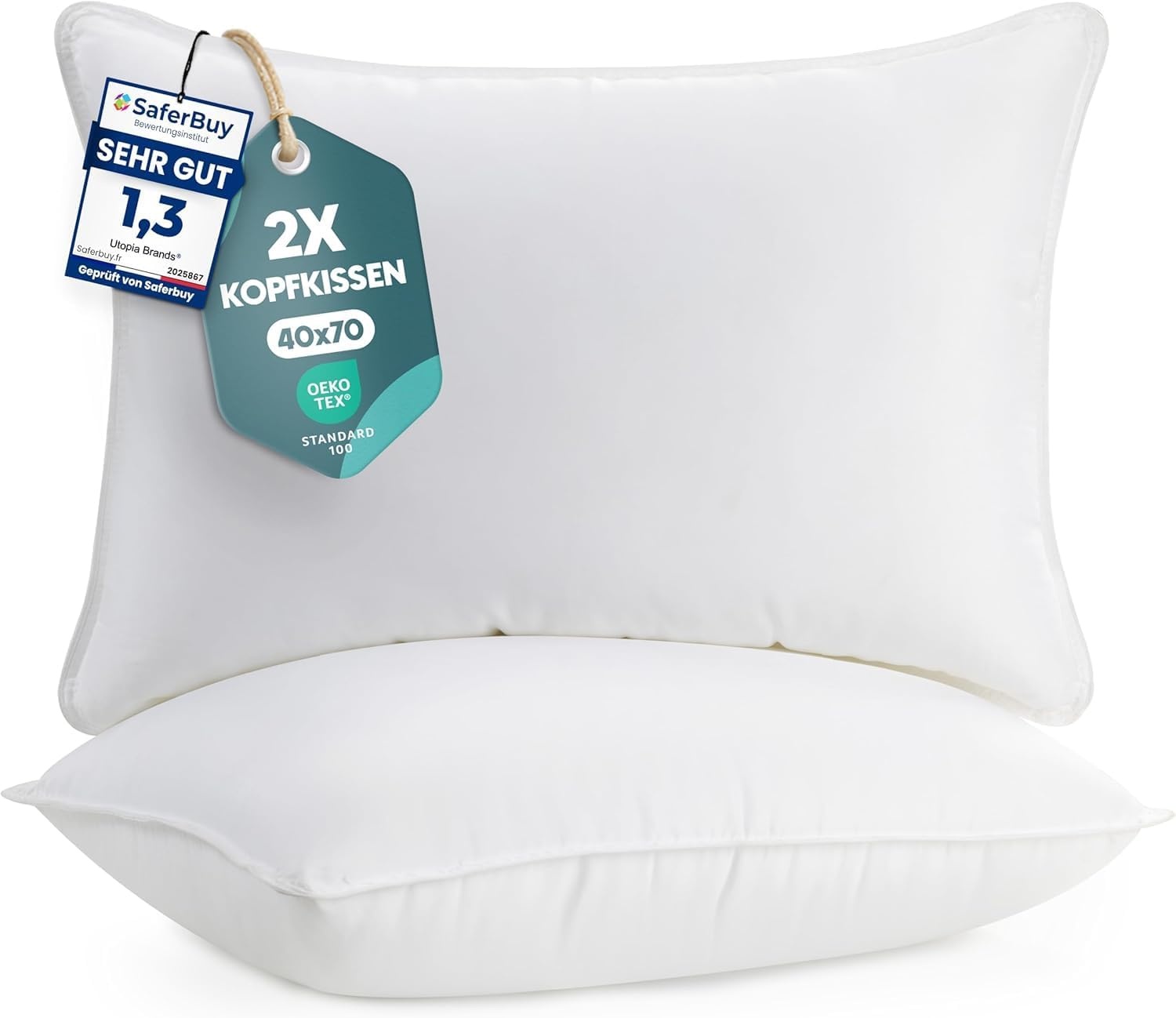 image:imageUtopia Bedding Kopfkissen 65x65 2er Set Schlafkissen Atmungsaktiv KissenWei