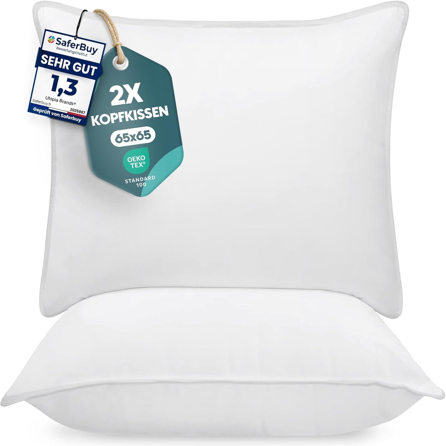 image:imageUtopia Bedding Kopfkissen 65x65 2er Set Schlafkissen Atmungsaktiv KissenWei