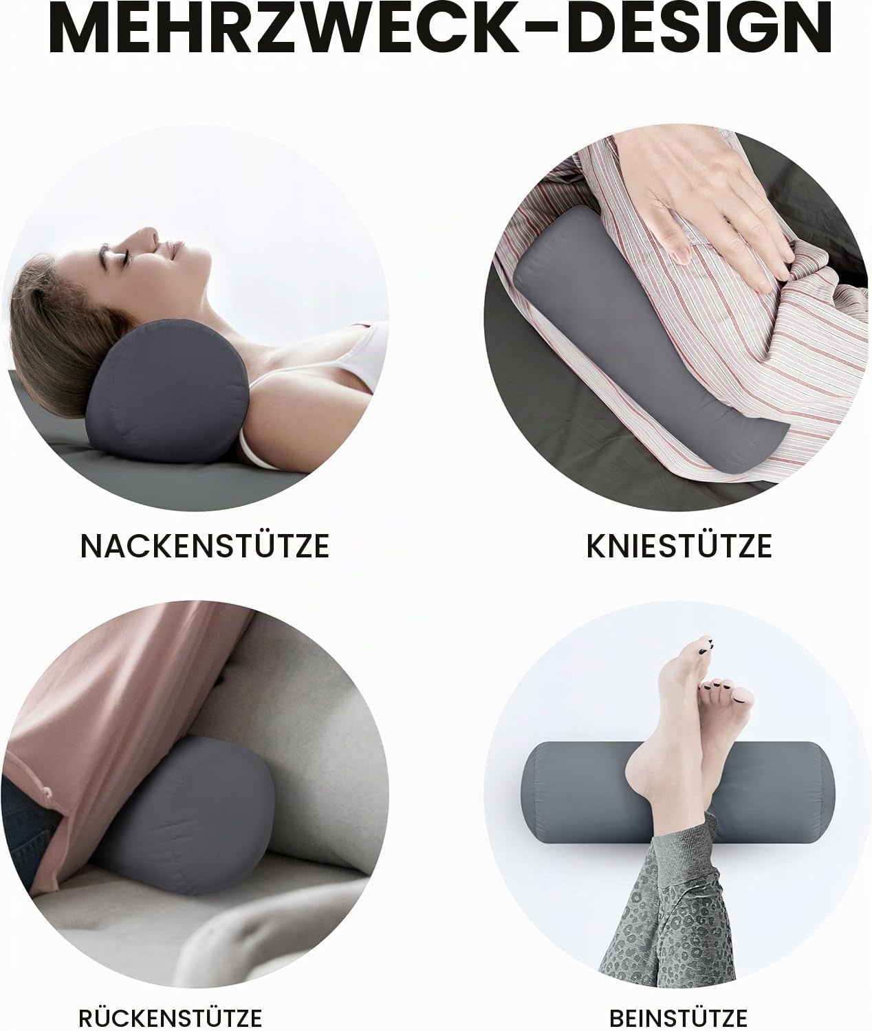 image:imageUtopia Bedding Nackenrolle 2er Set Kissenrolle Knierolle LagerungsrolleGrau