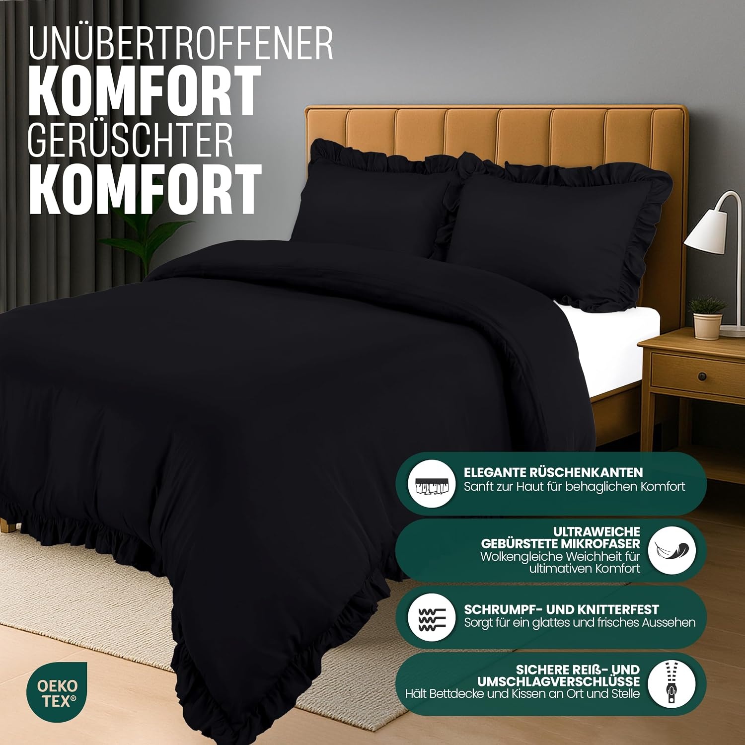 image:imageUtopia Bedding Rsche Bettwsche 135x200 Set SchwarzSchwarz