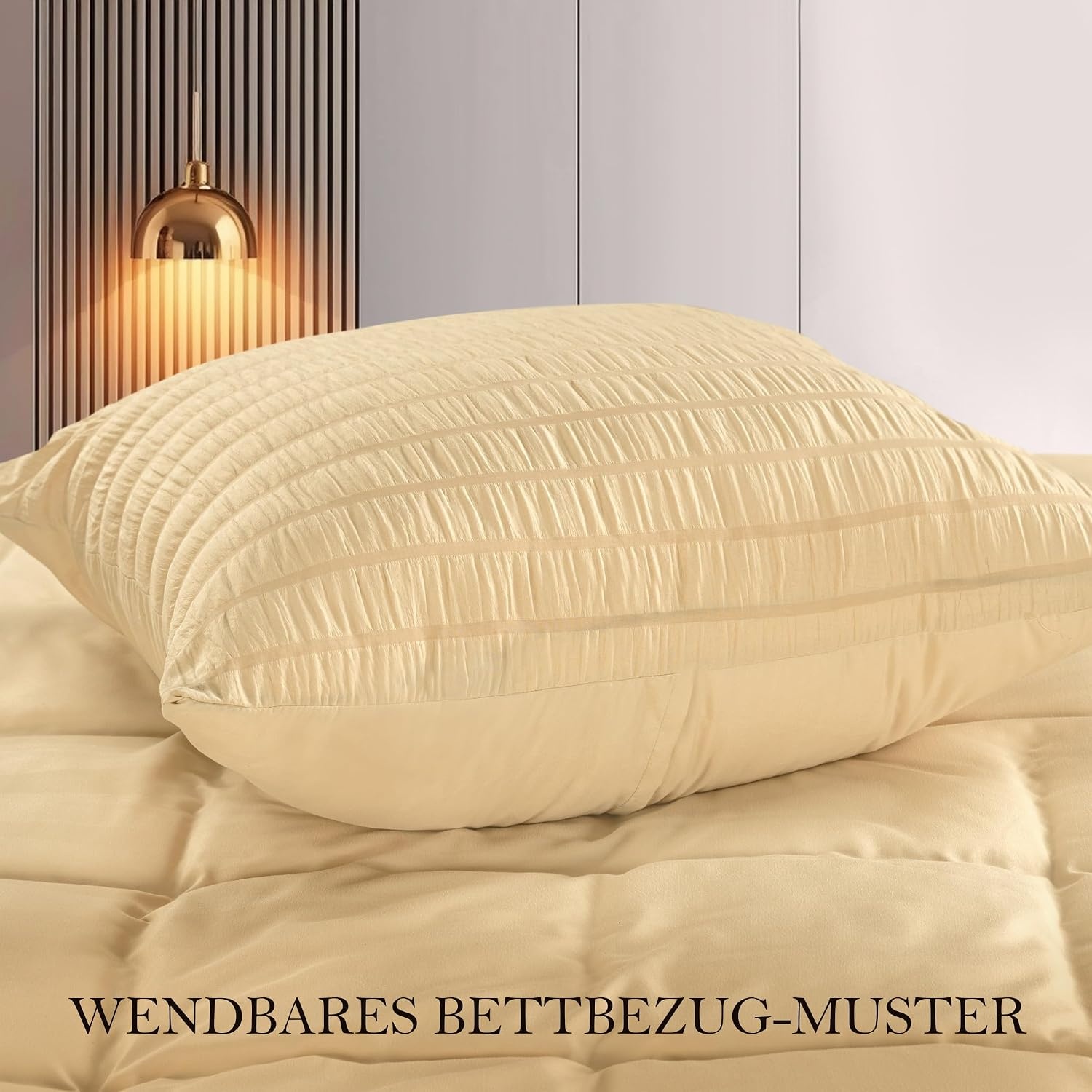 image:imageUtopia Bedding Seersucker Bettwsche 135x200 4teilig Mikrofaser Polyester 2 Bettbezug 135x200 cm 2 Kissenbezug 80x80 cm WeiBeige