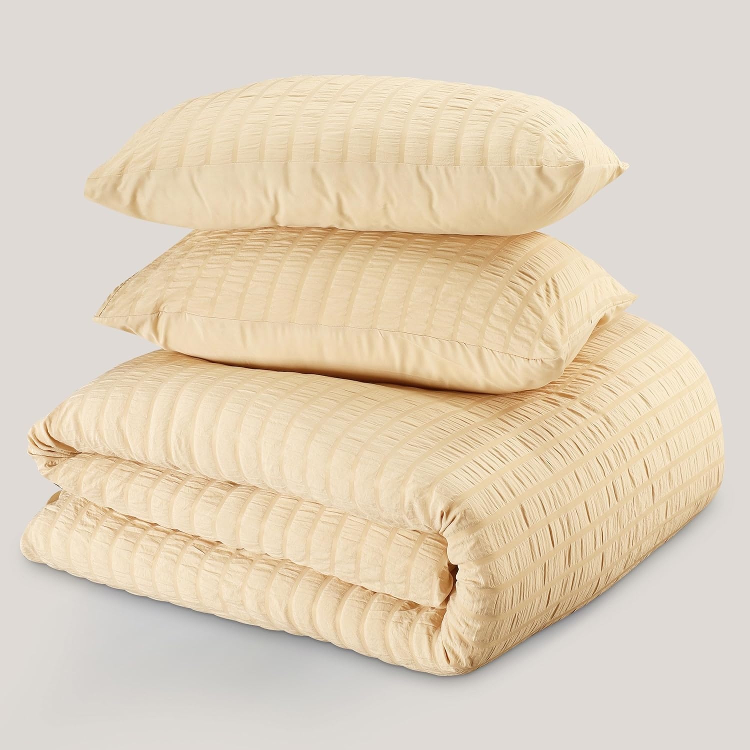 image:imageUtopia Bedding Seersucker Bettwsche 135x200 4teilig Mikrofaser Polyester 2 Bettbezug 135x200 cm 2 Kissenbezug 80x80 cm WeiBeige