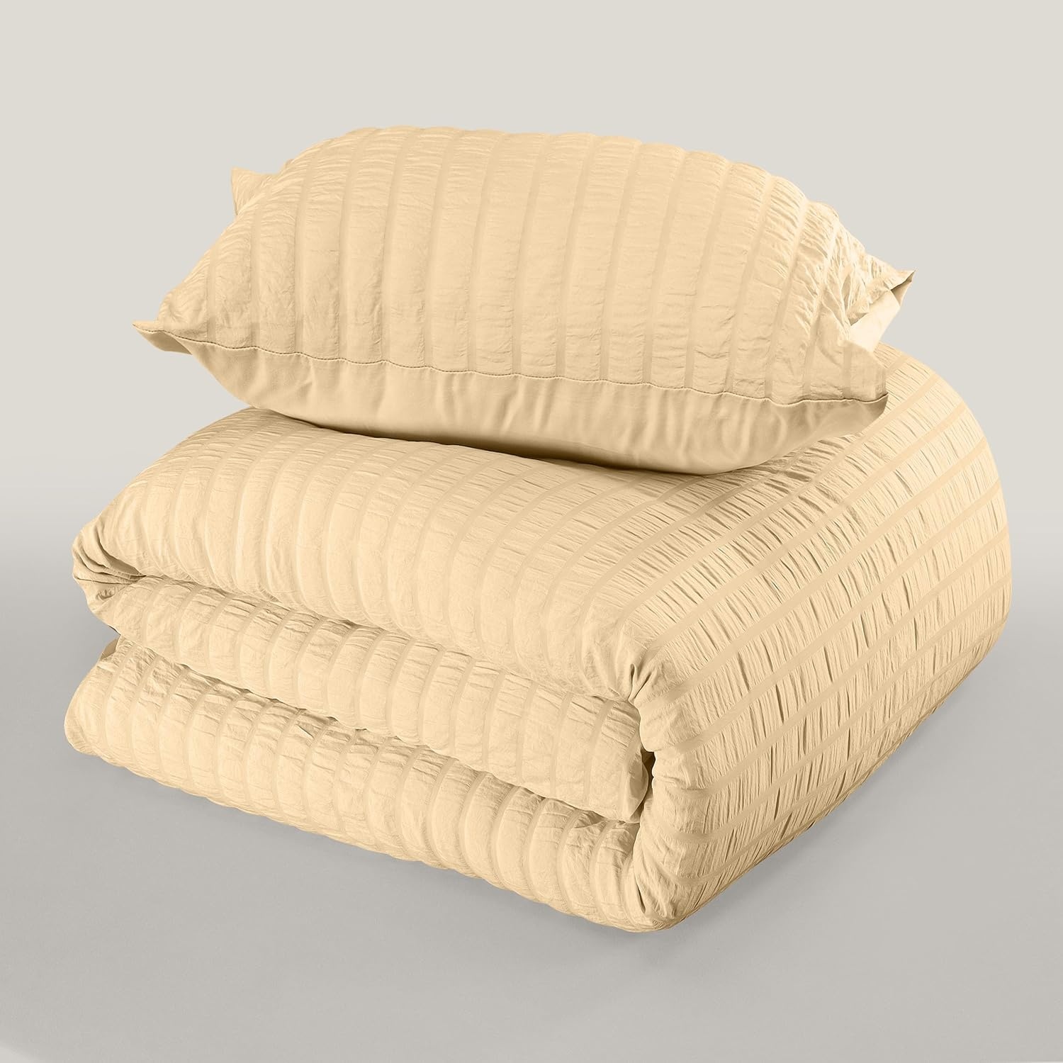 image:imageUtopia Bedding Seersucker Bettwsche 135x200 4teilig Mikrofaser Polyester 2 Bettbezug 135x200 cm 2 Kissenbezug 80x80 cm WeiBeige
